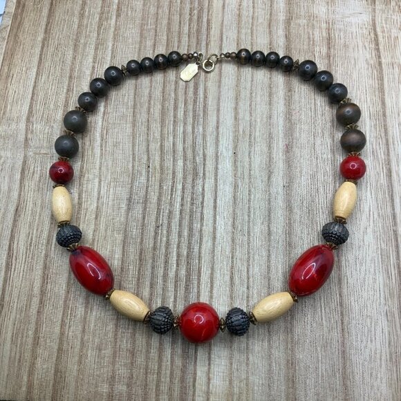 Designed by Paula Red & Brown Beaded Necklace - Picture 1 of 8